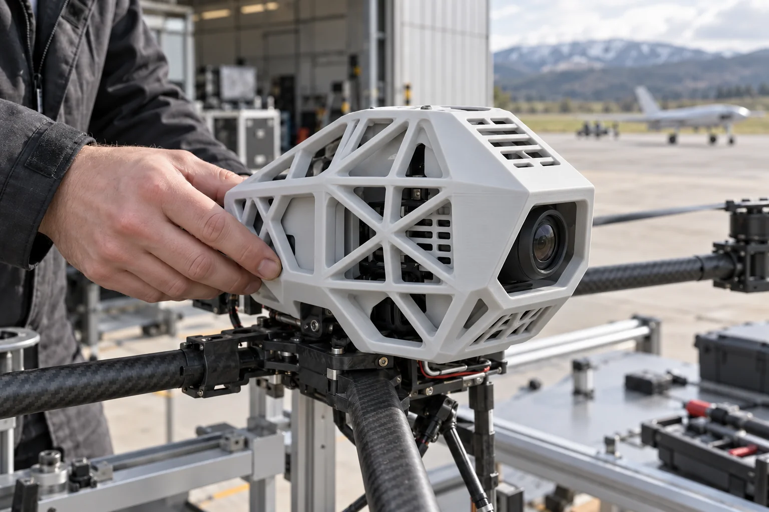 Lightweight 3D printed lattice housing on an outdoor aerial sensor test rig