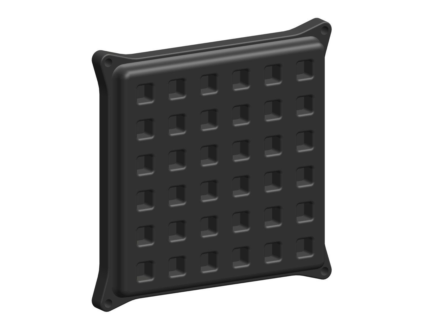 CAD rendering of the revised black pool return grate with corner mounting points